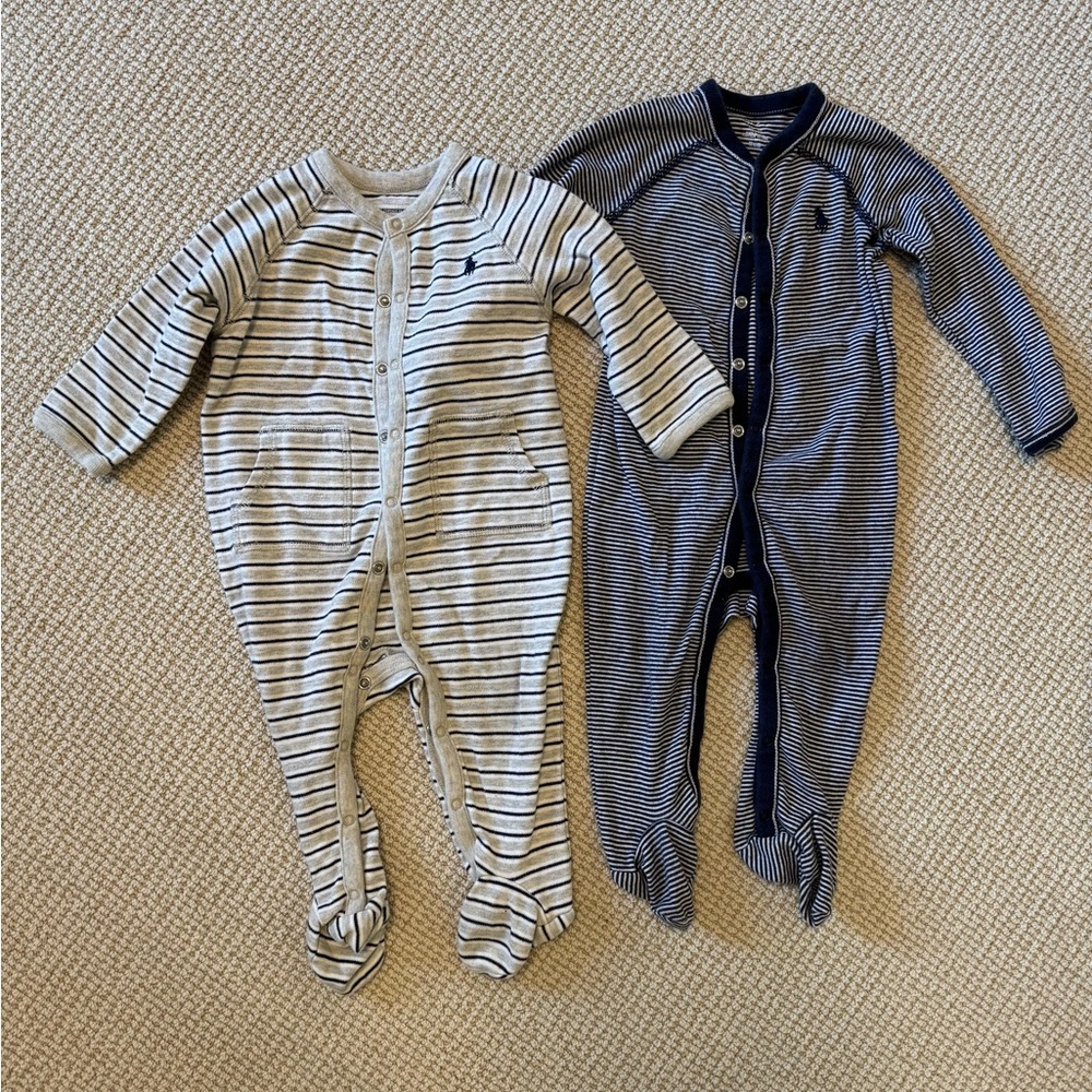 Ralph Lauren Kids Striped Footies Bundle - Gray and Navy 9M